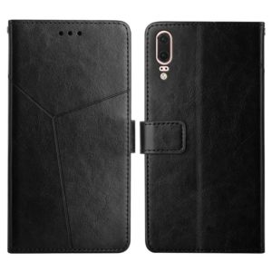 For Huawei P20 Y Stitching Horizontal Flip Leather Phone Case with Holder & Card Slots & Wallet & Photo Frame(Black) (OEM)