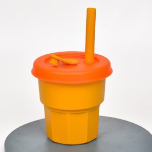 Children Silicone Straw Cups Drop And High Temperature Resistant Water Cups Ginger Cup + Orange Cover(400ml) (OEM)