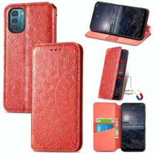 For Nokia G21 Blooming Mandala Embossed Magnetic Leather Phone Case(Red) (OEM)