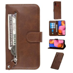 For Galaxy A20s Fashion Calf Texture Zipper Horizontal Flip PU Leather Case, with Holder & Card Slots & Wallet(Brown) (OEM)