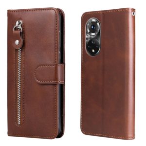 For Huawei Nova 9 Pro/Honor 50 Pro Fashion Calf Texture Zipper Horizontal Flip Leather Case(Brown) (OEM)