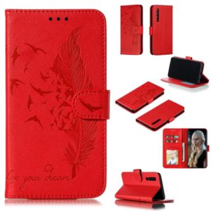 Feather Pattern Litchi Texture Horizontal Flip Leather Case with Wallet & Holder & Card Slots For Huawei P30(Red) (OEM)
