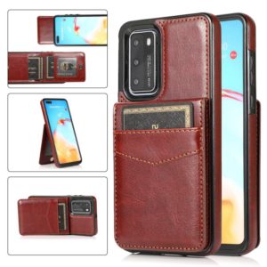 For Huawei P40 Solid Color PC + TPU Protective Case with Holder & Card Slots(Brown) (OEM)