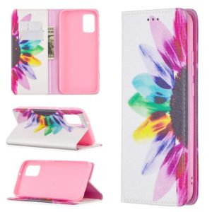 For Samsung Galaxy A02s (EU Version) Colored Drawing Pattern Invisible Magnetic Horizontal Flip PU Leather Case with Holder & Card Slots & Wallet(Sun Flower) (OEM)