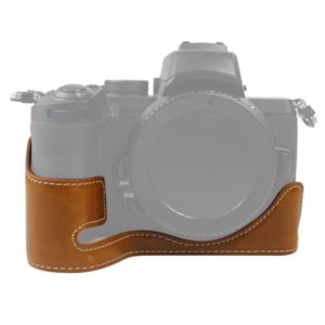 1/4 inch Thread PU Leather Camera Half Case Base for Nikon Z50(Brown) (OEM)