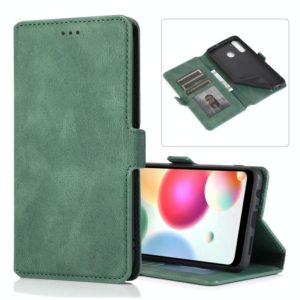 For Samsung Galaxy A21 Retro Magnetic Closing Clasp Horizontal Flip Leather Case with Holder & Card Slots & Photo Frame & Wallet(Dark Green) (OEM)