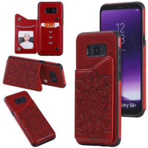 For Samsung Galaxy S8 Plus Flower Embossing Pattern Shockproof Protective Case with Holder & Card Slots & Photo Frame(Red) (OEM)