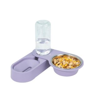 Pet Supplies Dog Cat Food Bowl Folding Rotating Double Bowl, Specification: Purple With Bowl (OEM)