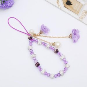 Crystal Mobile Phone Lanyard Girls Ceramic Clay Plaster Flower Bracelet(Purple) (OEM)