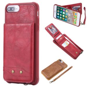 For iPhone 6 Plus Vertical Flip Shockproof Leather Protective Case with Short Rope, Support Card Slots & Bracket & Photo Holder & Wallet Function(Red) (OEM)