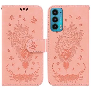 For Motorola Edge 20 Butterfly Rose Embossed Leather Phone Case(Pink) (OEM)