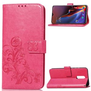 Lucky Clover Pressed Flowers Pattern Leather Case for OnePlus 6T, with Holder & Card Slots & Wallet & Hand Strap (Magenta) (OEM)