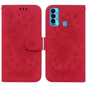 For Tecno Camon 18i Butterfly Rose Embossed Leather Phone Case(Red) (OEM)