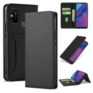 For Huawei Honor 9A Strong Magnetism Liquid Feel Horizontal Flip Leather Case with Holder & Card Slots & Wallet(Black) (OEM)