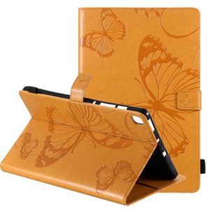 For Samsung Galaxy S6 Lite P610 Pressed Printing Butterfly Pattern Horizontal Flip Leather Case with Holder & Card Slots & Wallet & Sleep / Wake-up Function (Yellow) (OEM)