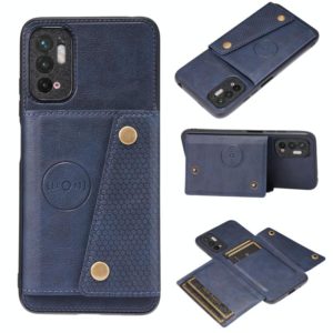 For Xiaomi Redmi Note 10 5G Double Buckle PU + TPU Shockproof Magnetic Protective Case with Card Slot & Holder(Blue) (OEM)
