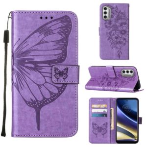 For Motorola Moto G52j 5G Embossed Butterfly Flip Leather Phone Case(Purple) (OEM)