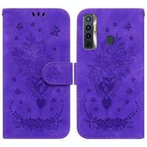 For Tecno Camon 17 Butterfly Rose Embossed Leather Phone Case(Purple) (OEM)