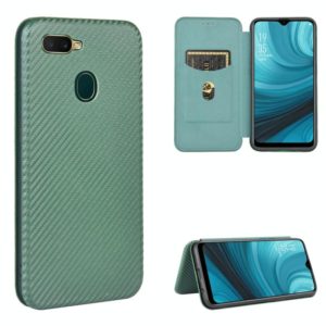 For OPPO A7(AX7) / A5s / AX5s / A12 Carbon Fiber Texture Horizontal Flip TPU + PC + PU Leather Case with Card Slot(Green) (OEM)