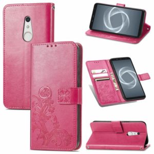 For FUJITSU F-41B Four-leaf Clasp Embossed Buckle Mobile Phone Protection Leather Case with Lanyard & Card Slot & Wallet & Bracket Function(Magenta) (OEM)