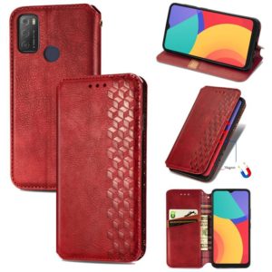 For Alcatel 1S 2021 Cubic Grid Pressed Horizontal Flip Magnetic PU Leather Case with Holder & Card Slots & Wallet(Red) (OEM)