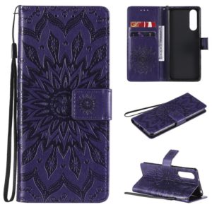 For Sony Xperia5 II Sun Embossing Pattern Horizontal Flip Leather Case with Card Slot & Holder & Wallet & Lanyard(Purple) (OEM)