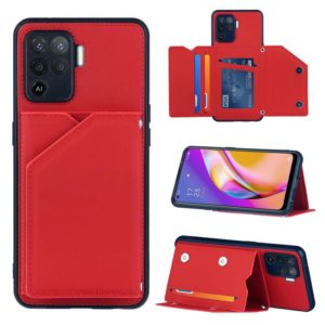 For OPPO A94 Skin Feel PU + TPU + PC Back Cover Shockproof Case with Card Slots & Holder & Photo Frame(Red) (OEM)