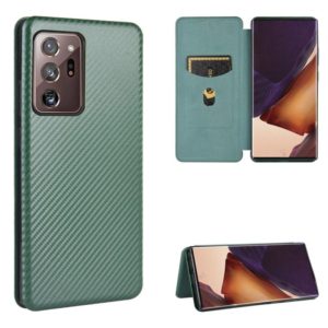 For Samsung Galaxy Note20 Ultra Carbon Fiber Texture Horizontal Flip TPU + PC + PU Leather Case with Card Slot(Green) (OEM)