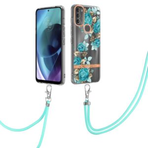 For Motorola Moto G71 5G Flowers Series TPU Phone Case with Lanyard(Blue Rose) (OEM)