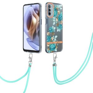 For Motorola Moto G31/G41 Flowers Series TPU Phone Case with Lanyard(Blue Rose) (OEM)