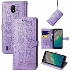 For Nokia C01 Plus Lovely Cat and Dog Embossing Pattern Horizontal Flip Leather Case , with Holder & Card Slots & Wallet & Cartoon Clasp & Lanyard(Purple) (OEM)