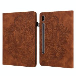 For Samsung Galaxy Tab S8 / Galaxy Tab S7 T875 Peacock Embossed Pattern TPU + PU Horizontal Flip Leather Case with Holder & Card Slots & Wallet(Brown) (OEM)