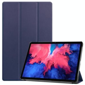 For Lenovo Tab P11 TB-J606F /Tab P11 5G Three-folding Custer Texture Smart Leather Tablet Case(Dark Blue) (OEM)