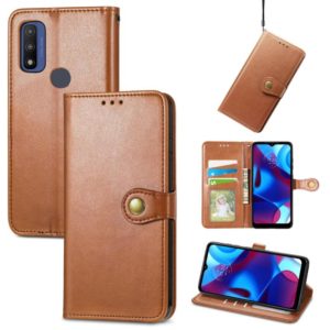 For Motorola Moto G Pure Retro Solid Color Buckle Leather Phone Case(Brown) (OEM)