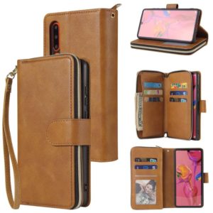 For Huawei P30 Zipper Wallet Bag Horizontal Flip PU Leather Case with Holder & 9 Card Slots & Wallet & Lanyard & Photo Frame(Brown) (OEM)