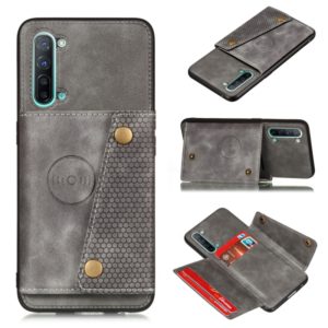 For OPPO Reno3 Double Buckle PU + TPU Shockproof Magnetic Protective Case with Card Slot & Holder(Grey) (OEM)
