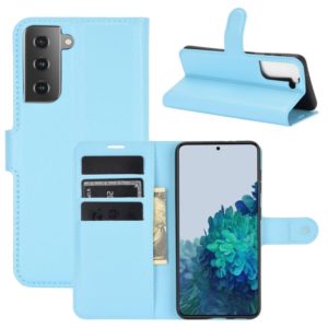 Για Samsung Galaxy S21, 5G υφής Litchi Οριζόντια προστατευτική θήκη με Holder & υποδοχές κάρτας & πορτοφόλι (Μπλε) (OEM)