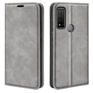 For TCL 20 R 5G Retro-skin Business Magnetic Suction Phone Leather Case with Holder & Card Slots & Wallet(Grey) (OEM)