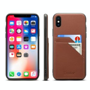For iPhone XR Denior V1 Luxury Car Cowhide Leather Protective Case with Double Card Slots(Brown) (Denior) (OEM)