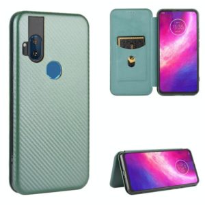 For Motorola Moto One Hyper Carbon Fiber Texture Horizontal Flip TPU + PC + PU Leather Case with Rope & Card Slot(Green) (OEM)