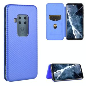 For Motorola Moto One Zoom Carbon Fiber Texture Horizontal Flip TPU + PC + PU Leather Case with Rope & Card Slot(Blue) (OEM)