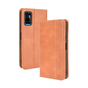 For ZTE Blade A71 Magnetic Buckle Retro Crazy Horse Texture Horizontal Flip Leather Case with Holder & Card Slots & Photo Frame(Brown) (OEM)