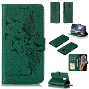 Feather Pattern Litchi Texture Horizontal Flip Leather Case with Wallet & Holder & Card Slots For LG Stylo 5(Green) (OEM)