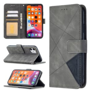 For iPhone 11 Rhombus Texture Magnetic Buckle Horizontal Flip Leather Case with Holder & Card Slots & Wallet & Photo Frame(Grey) (OEM)