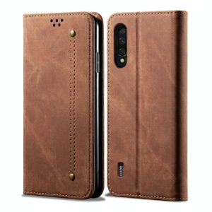 For Xiaomi Mi CC9e / Mi A3 Denim Texture Casual Style Horizontal Flip Leather Case with Holder & Card Slots & Wallet(Brown) (OEM)