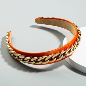 Decorative Wide-brimmed Headband With Fabric Chain(Orange) (OEM)