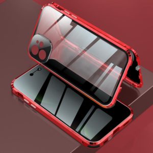 For iPhone 12 mini Four-corner Shockproof Anti-peeping Magnetic Metal Frame Double-sided Tempered Glass Case (Red) (OEM)