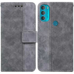 For Motorola Moto G71 Geometric Embossed Leather Phone Case(Grey) (OEM)
