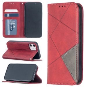 For iPhone 12 mini Rhombus Texture Horizontal Flip Magnetic Leather Case with Holder & Card Slots(Red) (OEM)