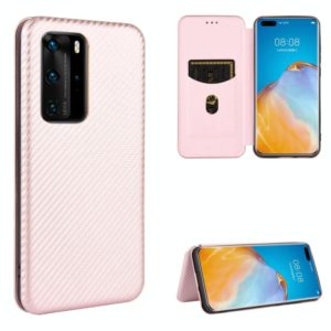 For Huawei P40 Pro Carbon Fiber Texture Horizontal Flip TPU + PC + PU Leather Case with Card Slot(Pink) (OEM)